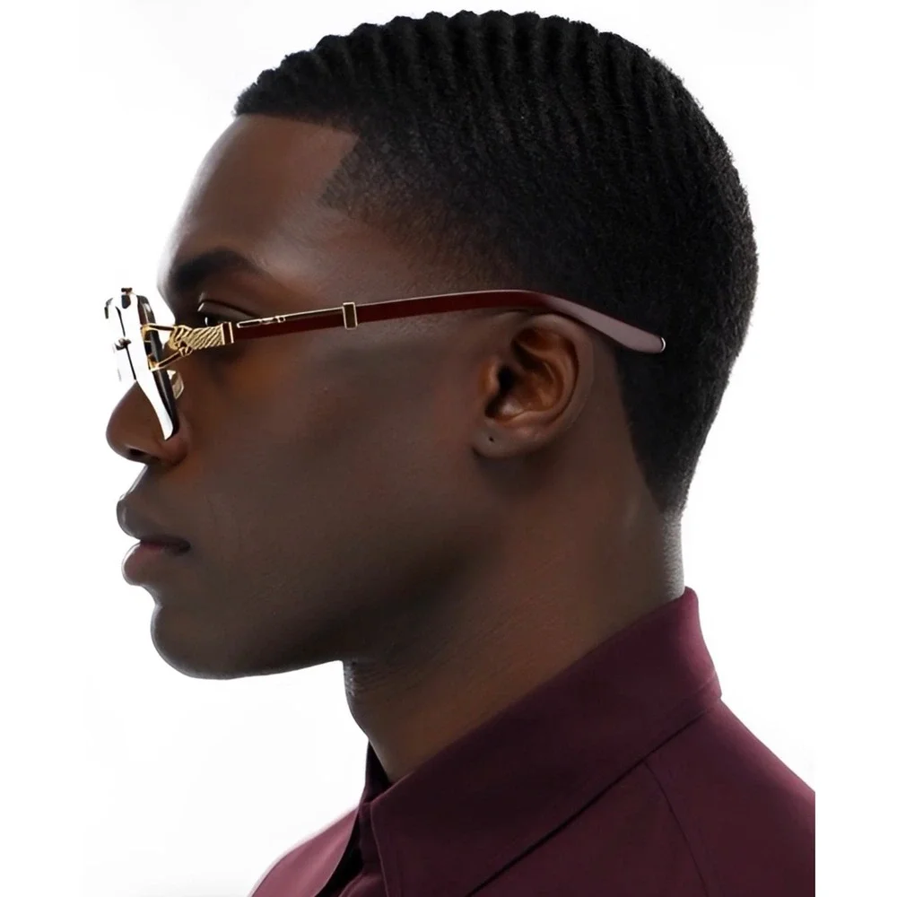 Mens‎ Frameless Square Sunglasses Summer Festival Shades Gradient Brown Lenses